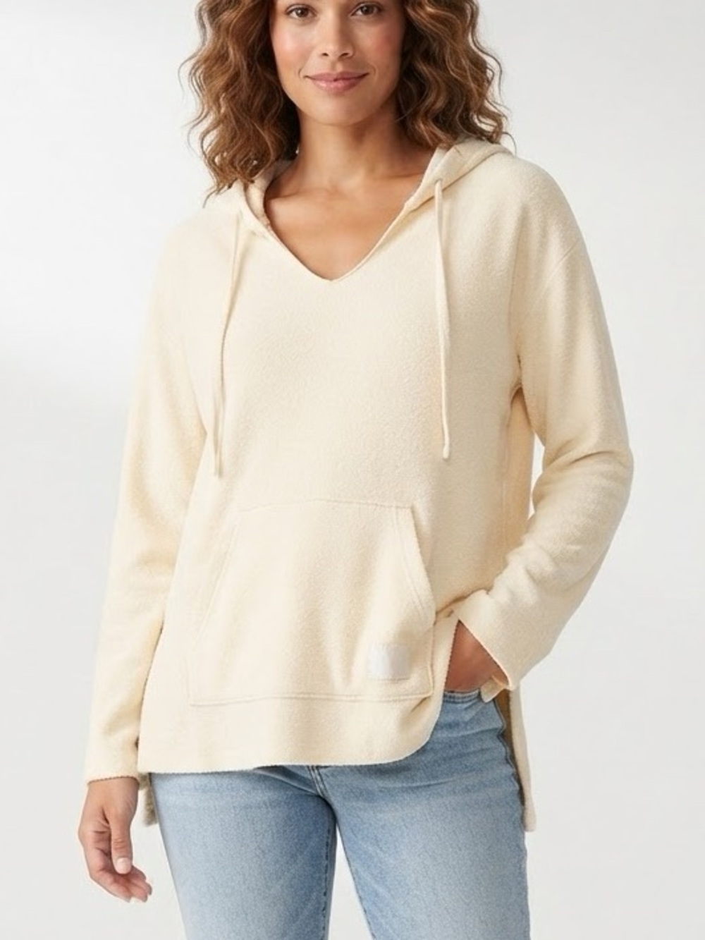 J.Jill Buttery Cream Terry Cloth Hooded Tunic Sweater Size Small Beach Resort